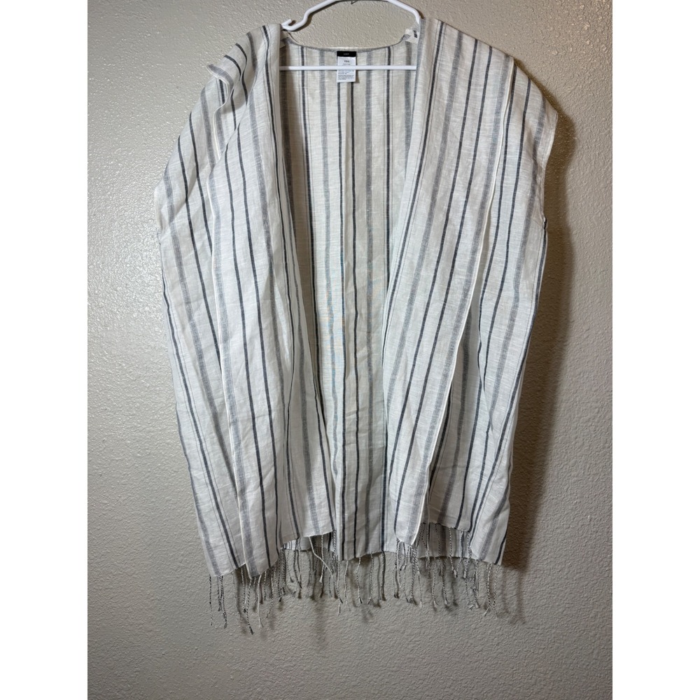 J.Crew Striped Fringe Trim Beach Poncho Cover Up XS/S Linen Cotton SU21